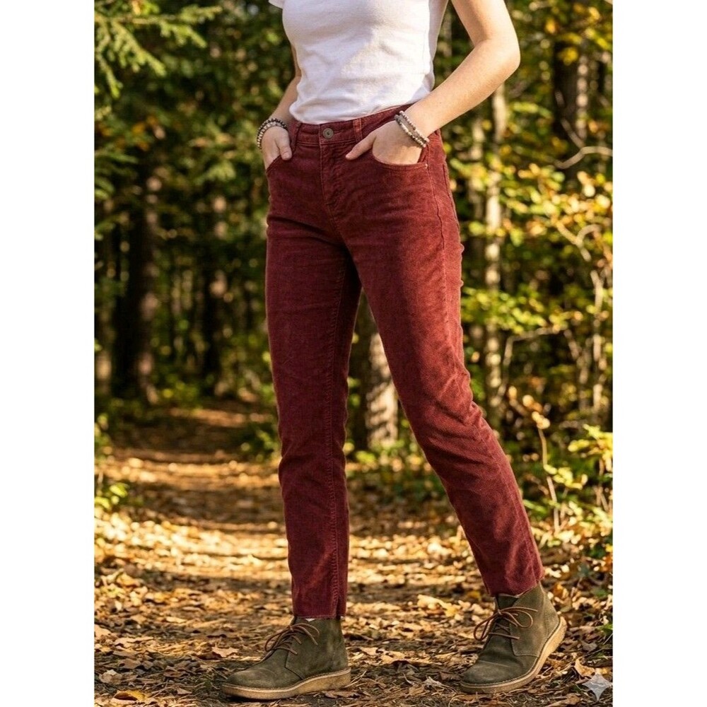 Carve Designs Corduroy Pants Sz 6 Rust Red Organic Cotton Blend Frayed Hem Boho